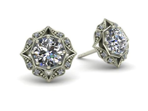 Lila Vintage Inspired Diamond Halo Earrings White Gold