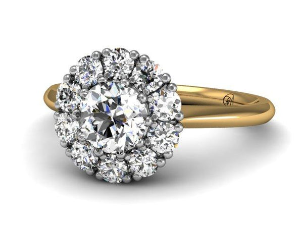 Diamond Cluster Ring Victorian Art Deco Platinum 18k Yellow Gold, custom engagement ring