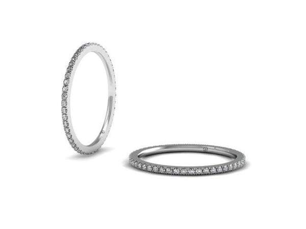 Slim French Pave Wedding Ring - Delicate Thin Band - Bostonian Jewelers