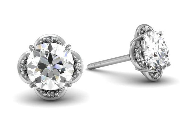 Tristan Halo Earrings - Platinum - Diamond - Floral Halo Custom Design Bostonian Jewelers Boston Jeweler