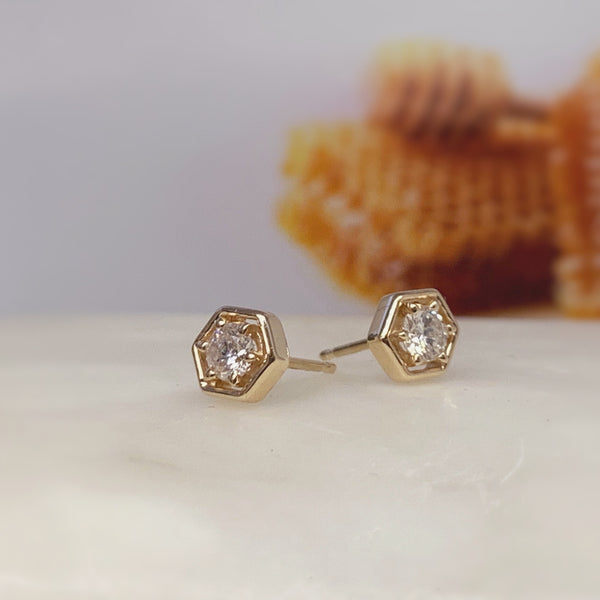 Diamond Honeycomb Stud Earrings - Ready Made