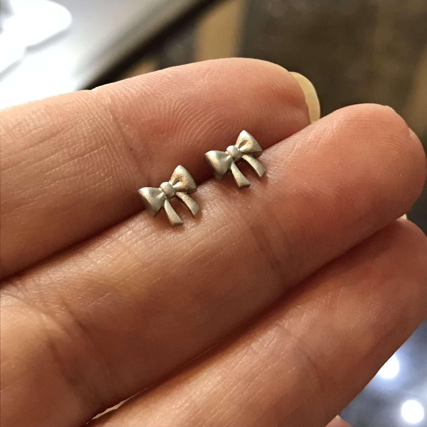 Platinum Mini Bow Earrings