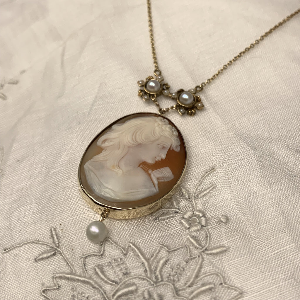Victorian Cameo and Seed Pearl Necklace