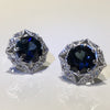 Sapphire Diamond Art Deco Style Halo Stud Earrings Unique And Unusual Made By Boston Jewelers