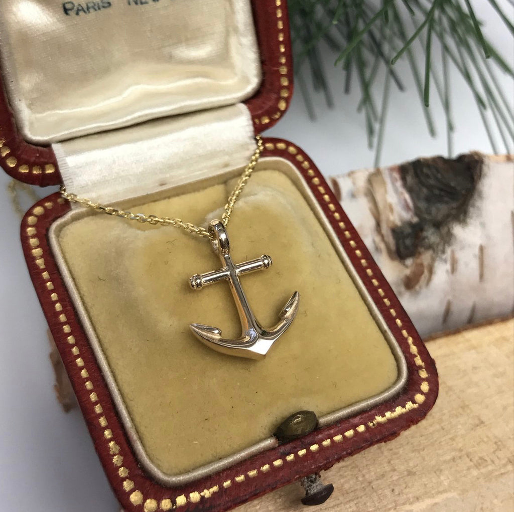 Anchor Pendant Necklace - 14k Yellow Gold