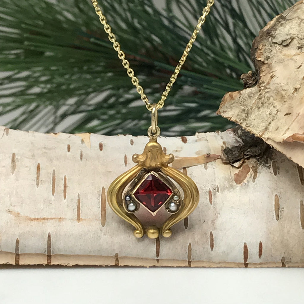 Victorian Garnet And Seed Pearl Pendant Necklace