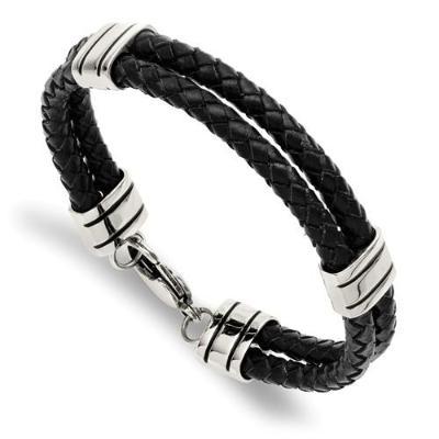Stainless Black Leather Bracelet